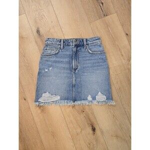 Thrashed Ripped Grunge Micro Mini Jean Skirt Womens Med 26 Lee Distressed Denim